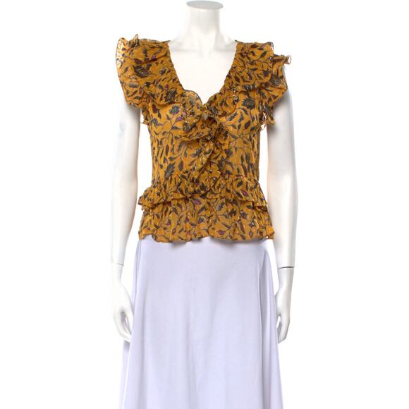Ulla Johnson Yellow Silk Floral Print Crop Top Size 4 - Picture 1 of 4
